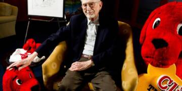 Norman Bridwell with his Clifford, the Big Red Dog