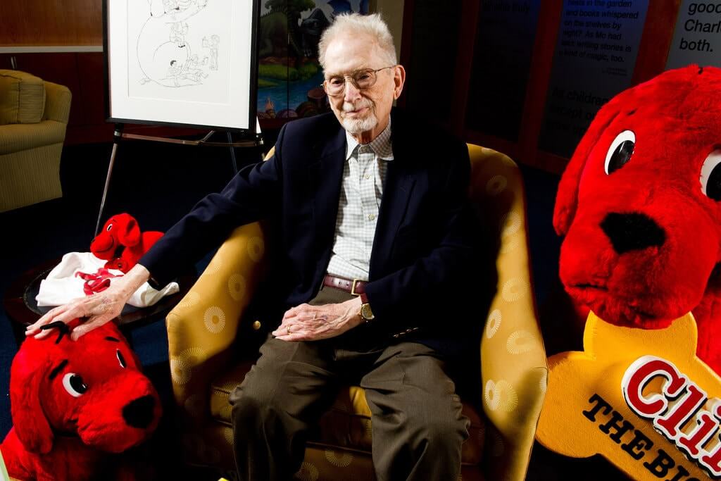 Norman Bridwell with his Clifford, the Big Red Dog