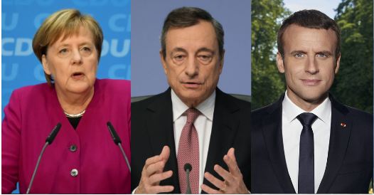 German Chancellor Merkel, Macron, Mario Draghi