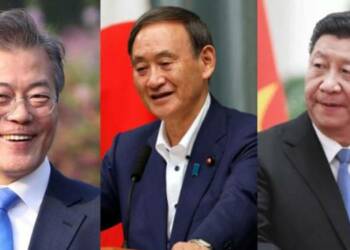 Moon Jae-In, Yoshihide Suga Xi Jinping China Japan South Korea