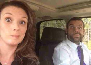 Beth Britt with her husband hardy in car