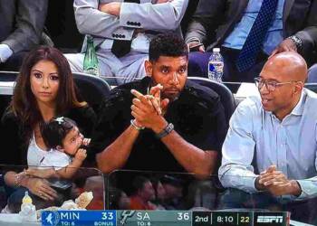 Vanessa Macias with her family in a basketball match