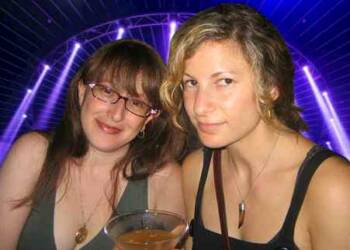 Julie Barer with her friend in a club