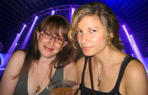 Julie Barer with her friend in a club