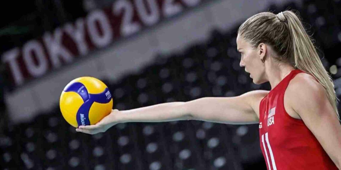 Jordan Larson serving vollyball