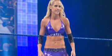 Sara Calaway in wrestling match