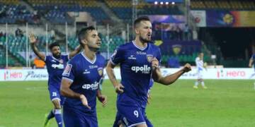 Nerijus Valskis celebrating after scoring goal
