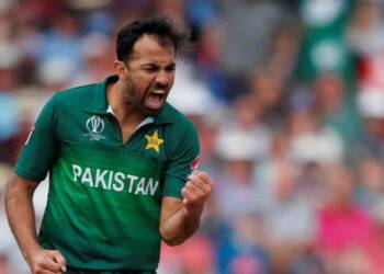 Wahab Riaz celebrating wicket