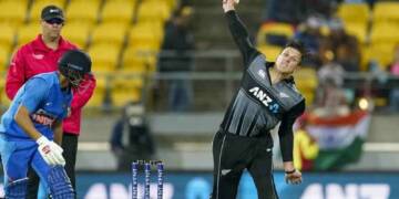 Hamish Bennett bowling against India