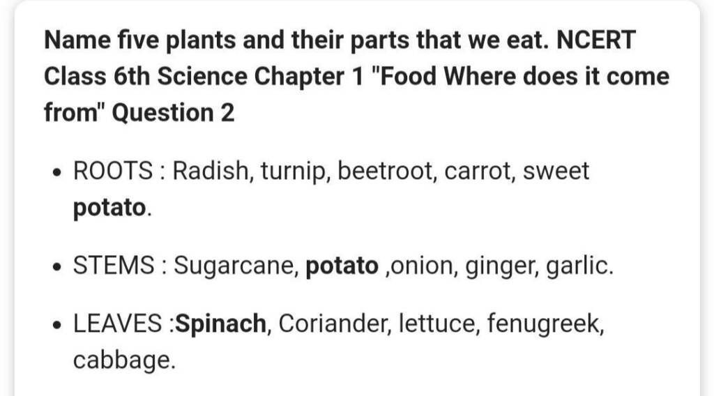 five plants and their parts that we eat