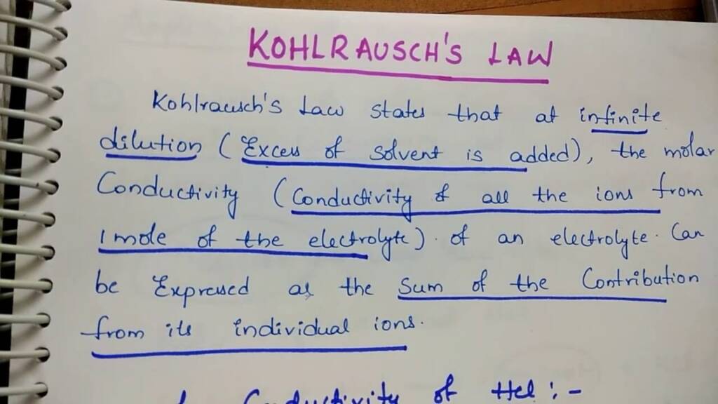 Define Kohlrausch law class 12