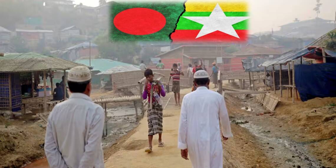 Rohingya refugees walk along a road at the Balukhali camp in Cox's Bazar, Bangladesh, in 2019. Dhaka says it cannot handle another influx as it already hosts over a million Rohingya people