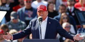 Former US President and Republican presidential candidate Donald Trump speaks during a Buckeye Values PAC Rally in Vandalia, Ohio. - AFP PIC