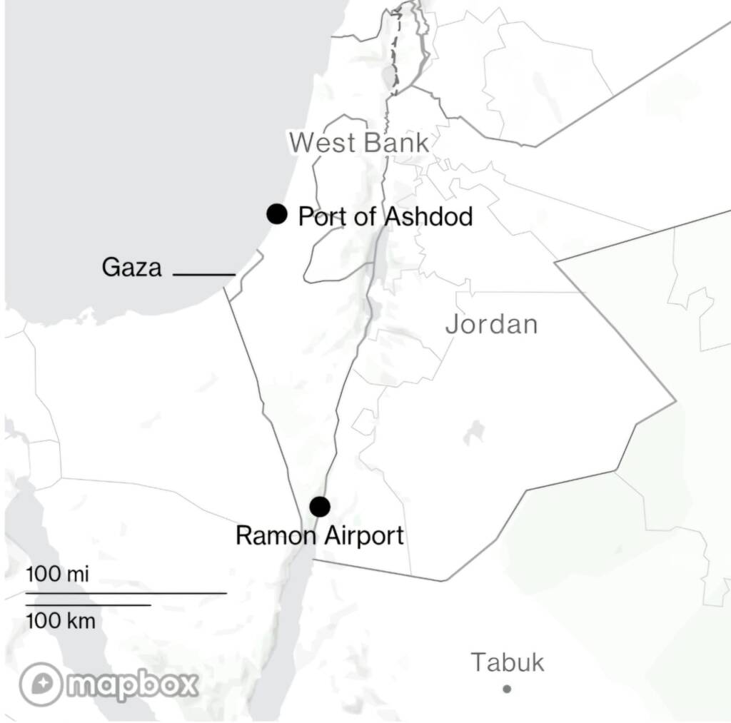 Port of Ashdod and Ramon Airport on Map