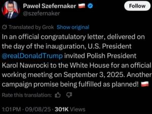 The head of the President's Cabinet, Pawel Szefernaker, announced Nawrocki's meeting with Trump on X 
