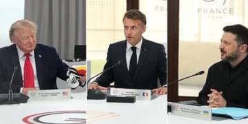 Macron and Zelensky overheard discussing possible Trump meeting during tense G7 summit diplomacy
