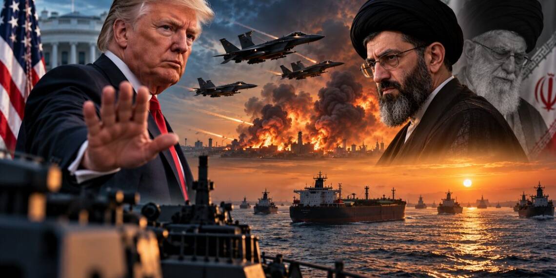 Trump and a new Iranian cleric face each other amid fighter jets, explosions, warships and oil tankers during escalating US-Iran tensions.