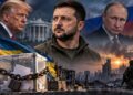 Ukraine elections delayed amid ongoing war, with Zelenskyy, Trump and Putin in the backdrop of a conflict-ravaged Ukrainian city.