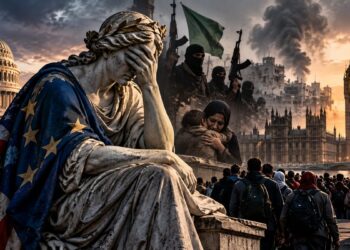 Suggest alt text with the phrase: liberal guilt Liberal guilt and the West’s struggle to balance historical responsibility, Islamist extremism, national security, and immigration policy.